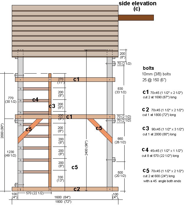 Kid's Play Fort Plan : Left Side Elevation