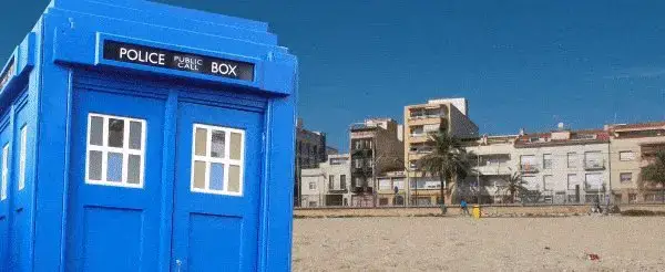 Couple Running to Police Box Drawing