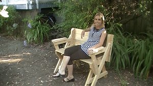 Angela Sitting on the Folding Picnic Table in Seat Mode