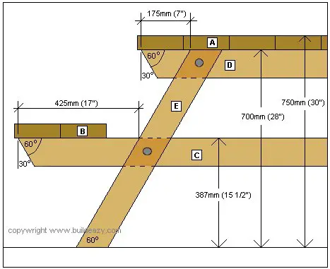 octagonal picnic table project cross-section plan